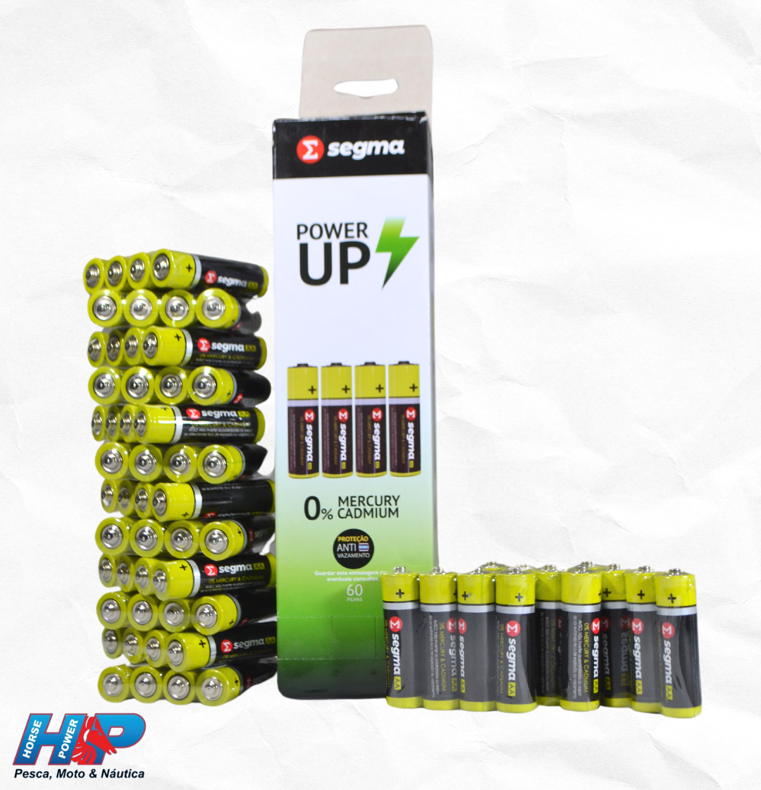 Pilha power up segma AAA caixa 60 unidades HP Moto Náutica e Pesca