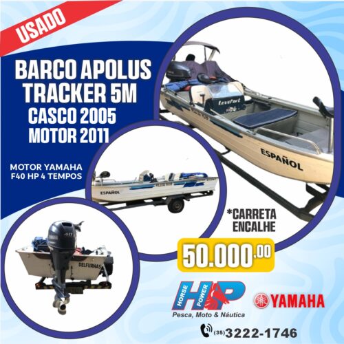 Barco Apolus Tracker 5,0m + Motor Yamaha F40 4T (2011) + Carreta | Pronto pra pesca!