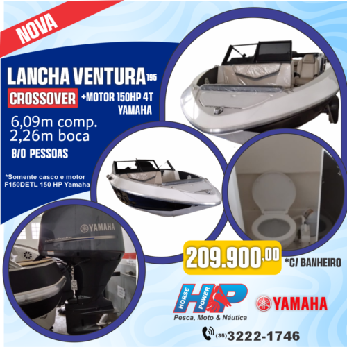 Lancha Ventura 195 Crossover Nova com Motor Yamaha 150HP